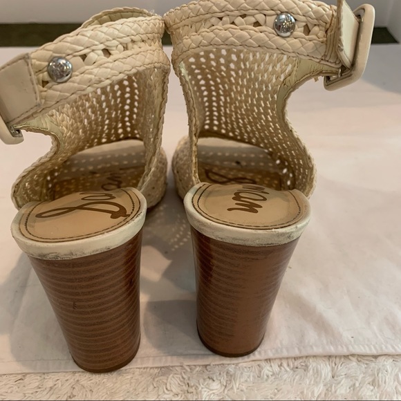 Sam Edelman Ivory heel sandal size 8, basket weave leather upper. Chunky heel - Picture 11 of 11
